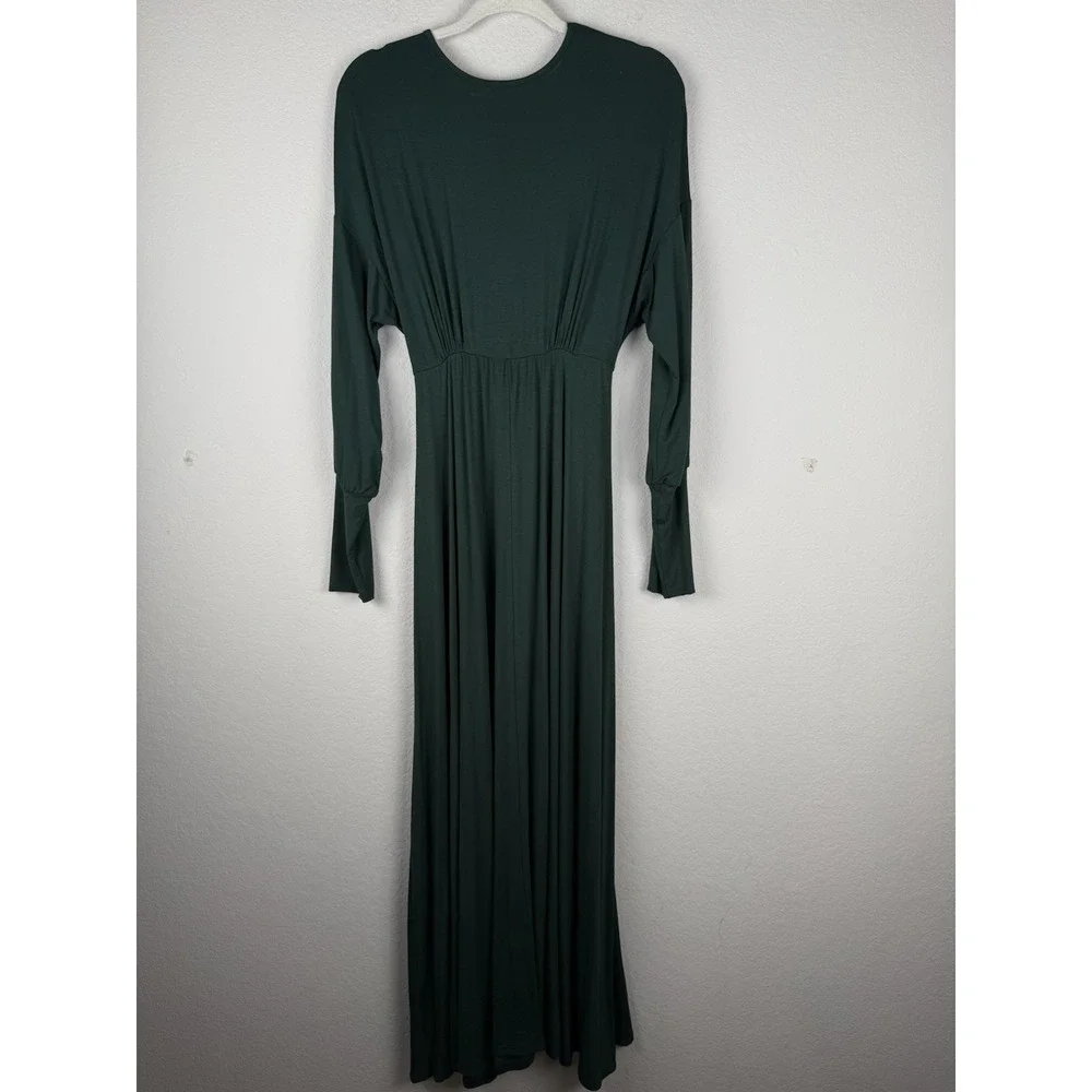 24seven Comfort Apparel Bishop Sleeves Maxi Dress Women's‎ Large Green Stretch